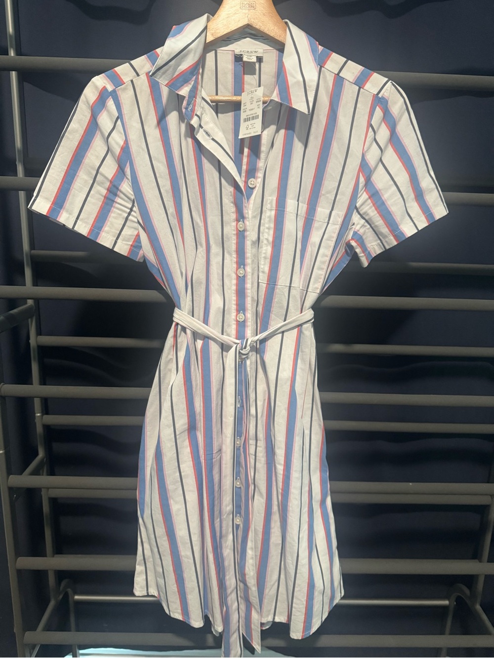 J Crew Striped Button-Front Shirt Dress with Tie Waist